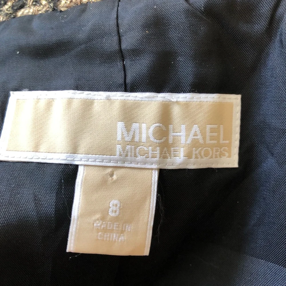 MICHAEL Michael Kors MK Size 8 Gold Tweed Wool Blend Cropped Blazer Lined - Picture 7 of 8